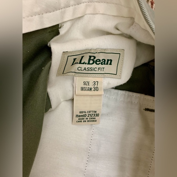 Men's 37 x 30 L. L. Bean Olive Khaki 100% Cotton Classic Fit Chinos - Picture 9 of 12